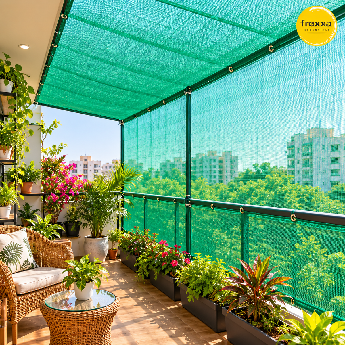 HDPE Fabric Sun Shade Net 50% Protection from Sun & UV Rays Ideal for Car Parking, Outdoor Garden, Balcony, Patio (Green)