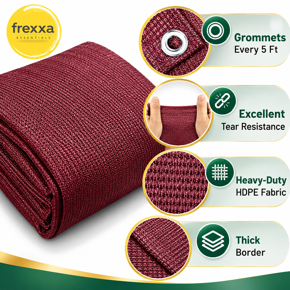 HDPE Fabric Sun Shade Net 90% Protection from Sun & UV Rays Ideal for Car Parking, Outdoor Garden, Balcony, Patio (Maroon)