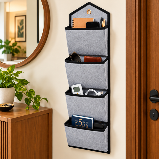 Wall Hanging Storage Organize with 4 Pockets (Large) Grey