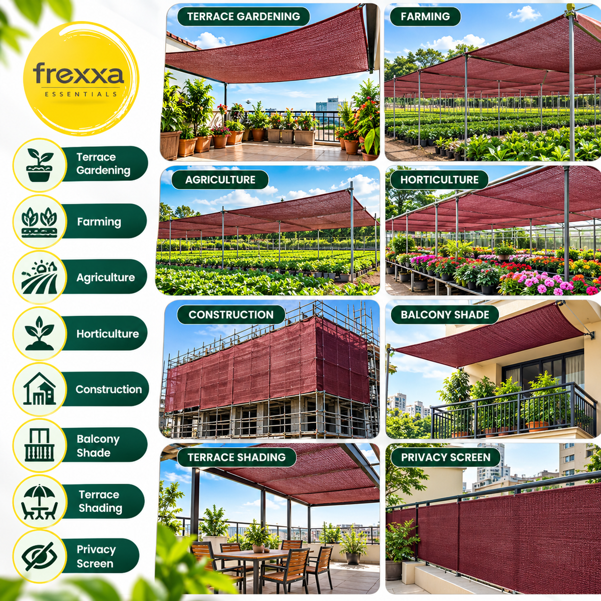 HDPE Fabric Sun Shade Net 90% Protection from Sun & UV Rays Ideal for Car Parking, Outdoor Garden, Balcony, Patio (Maroon)