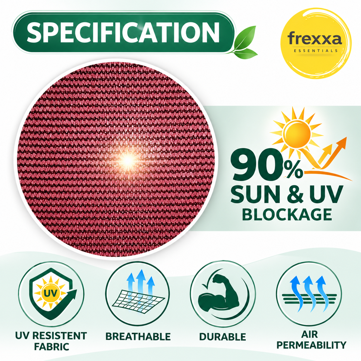 HDPE Fabric Sun Shade Net 90% Protection from Sun & UV Rays Ideal for Car Parking, Outdoor Garden, Balcony, Patio (Maroon)