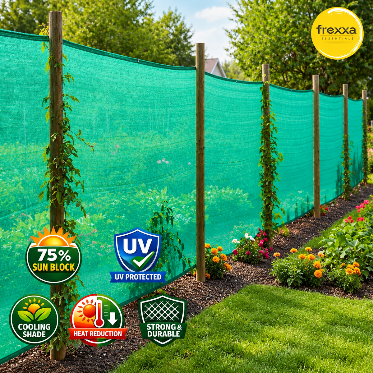 HDPE Fabric Sun Shade Net 75% Protection from Sun & UV Rays Ideal for Car Parking, Outdoor Garden, Balcony, Terrace (Green)