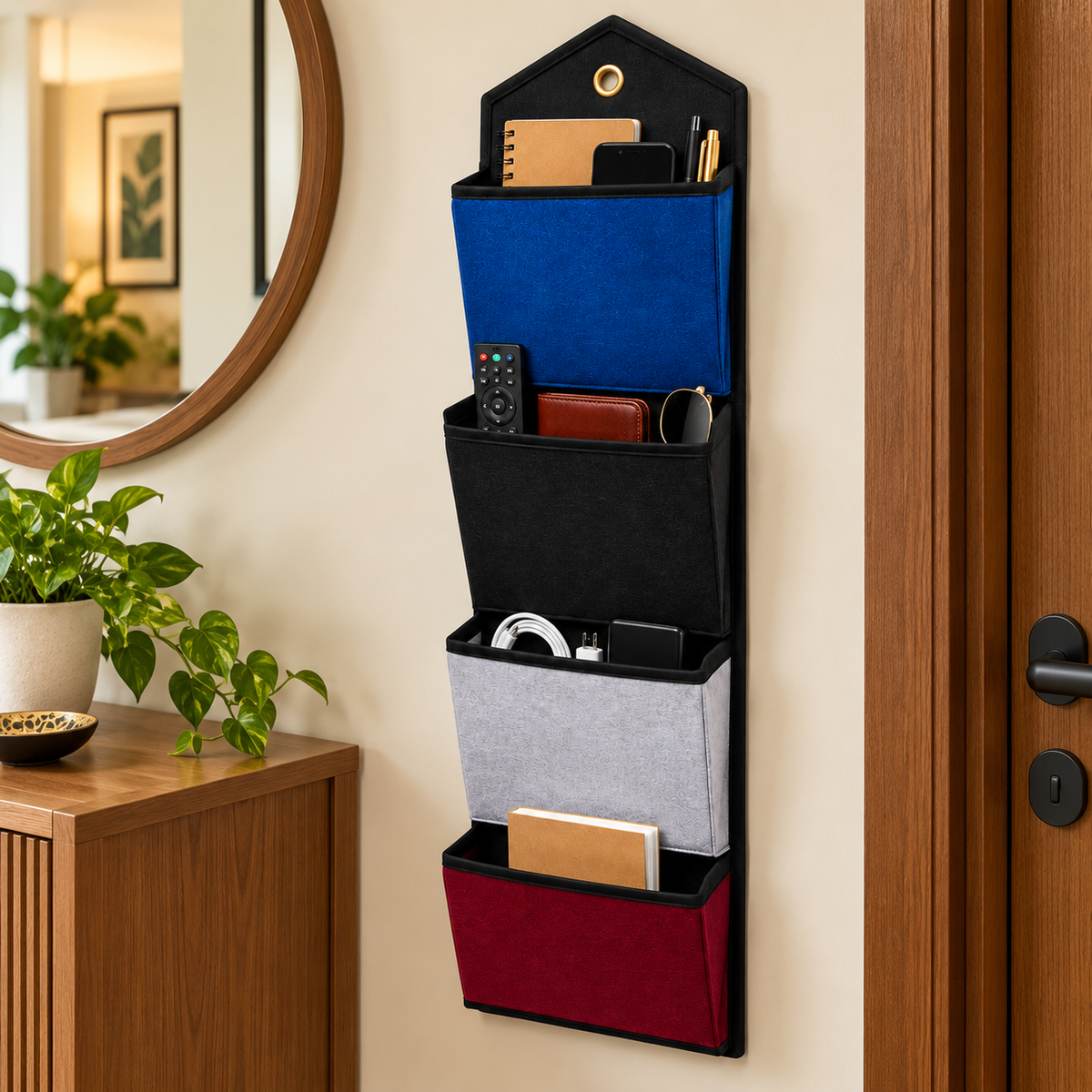 Wall Hanging Storage Organize with 4 Pockets (Large) Multicolor