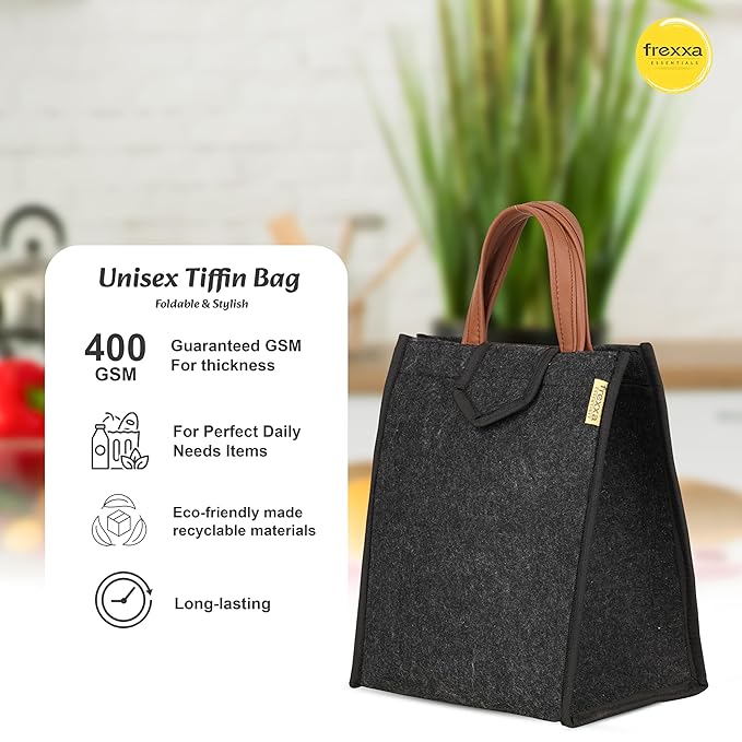 Frexxa Black Tiffin Bag – Insulated Lunch Bag for Office