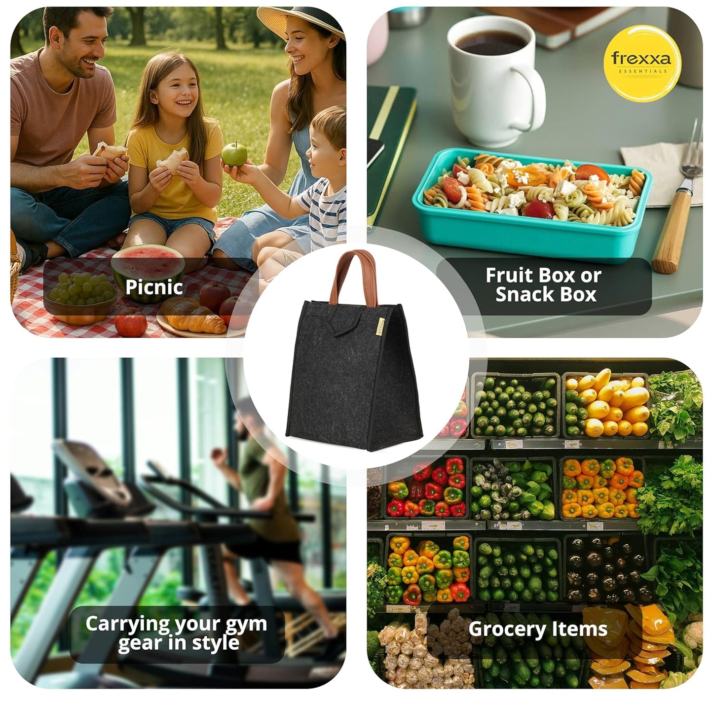 Frexxa Black Tiffin Bag – Insulated Lunch Bag for Office