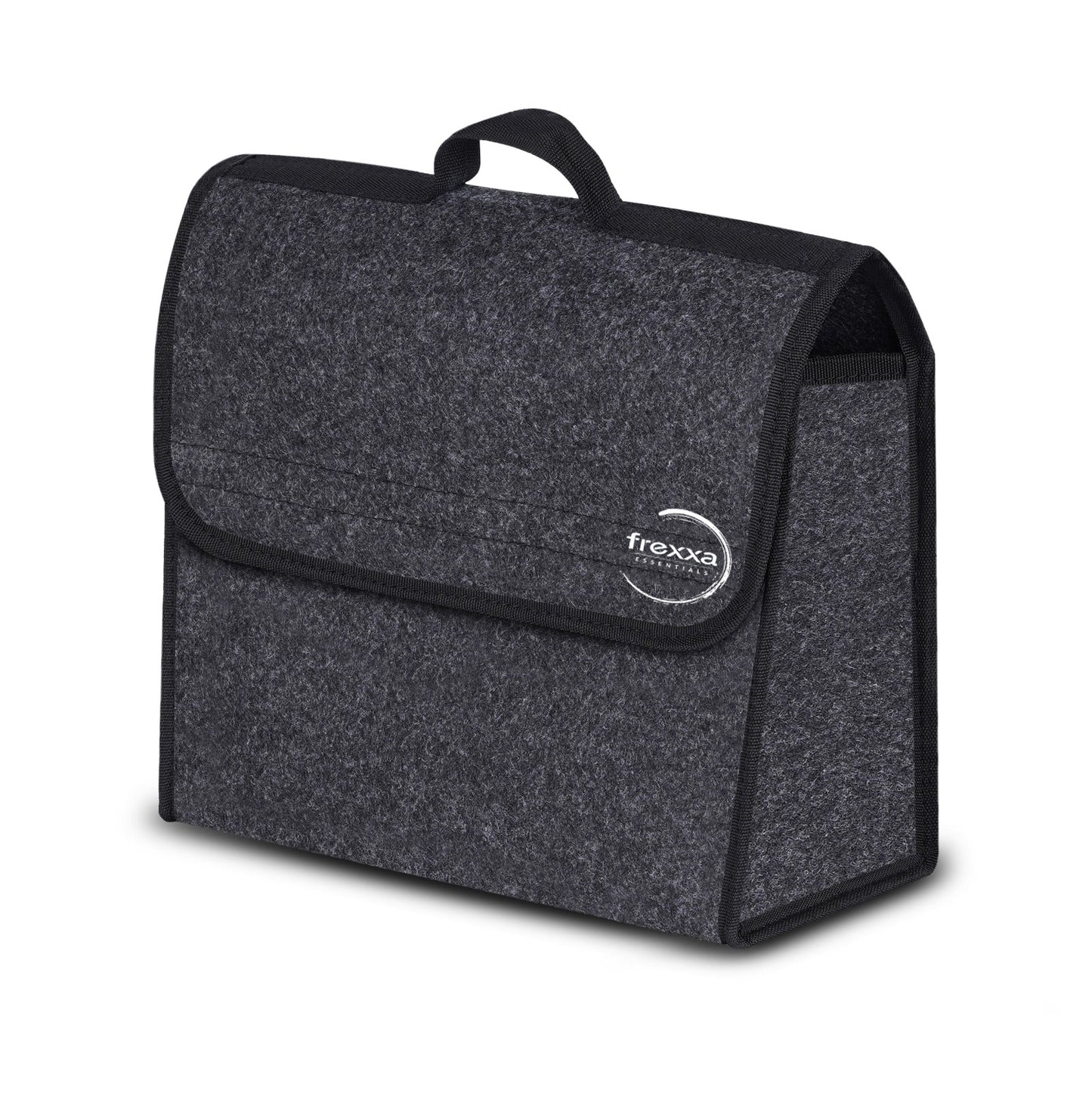 Gray bag with a brand logo on a white background