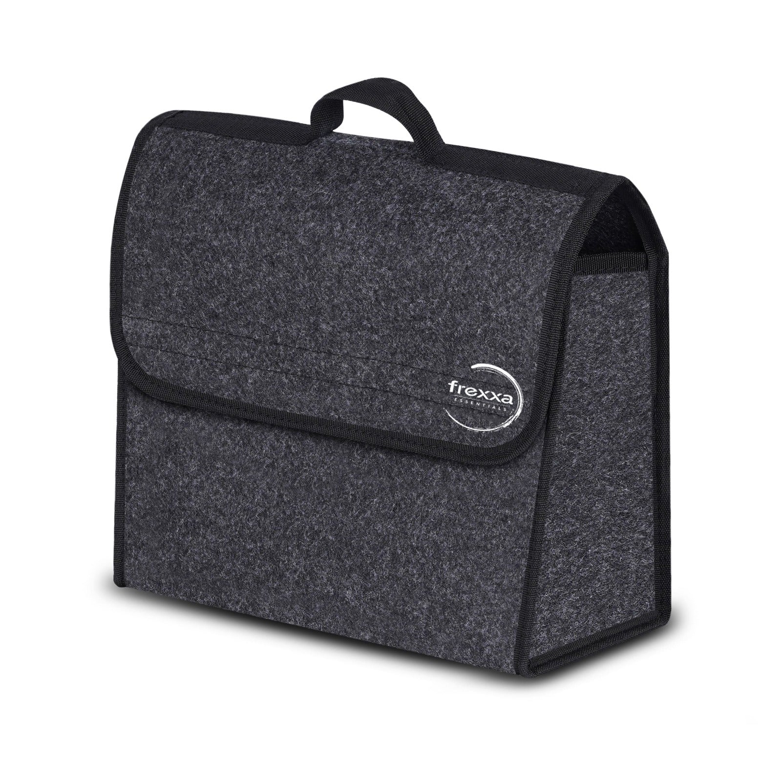 Gray bag with a brand logo on a white background