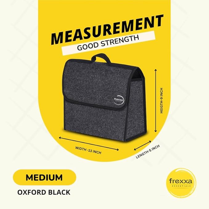 Black backpack with measurement details on a yellow background, featuring the frexxa brand.