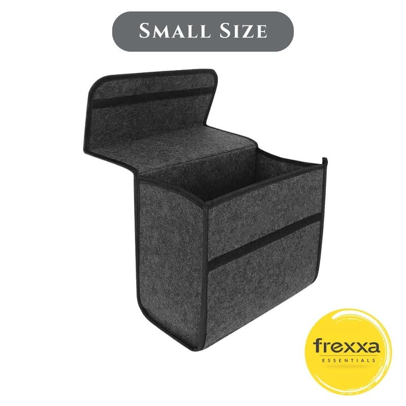 Gray car organizer with 'frexxa essentials' logo on a white background