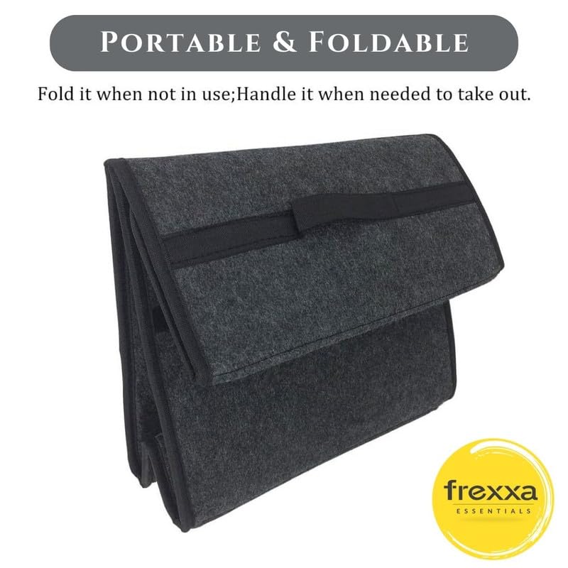 Gray foldable bag with black strap on a white background, featuring frexxa brand.