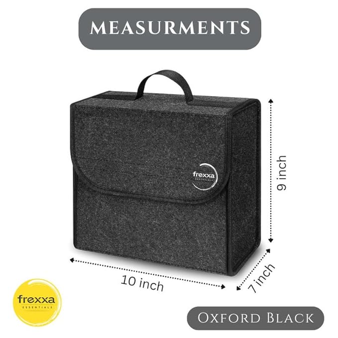 Black bag with frexxa branding and measurements on a white background