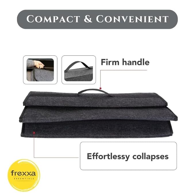 Compact bag with firm handle and effortless collapse feature, branded as frexxa.