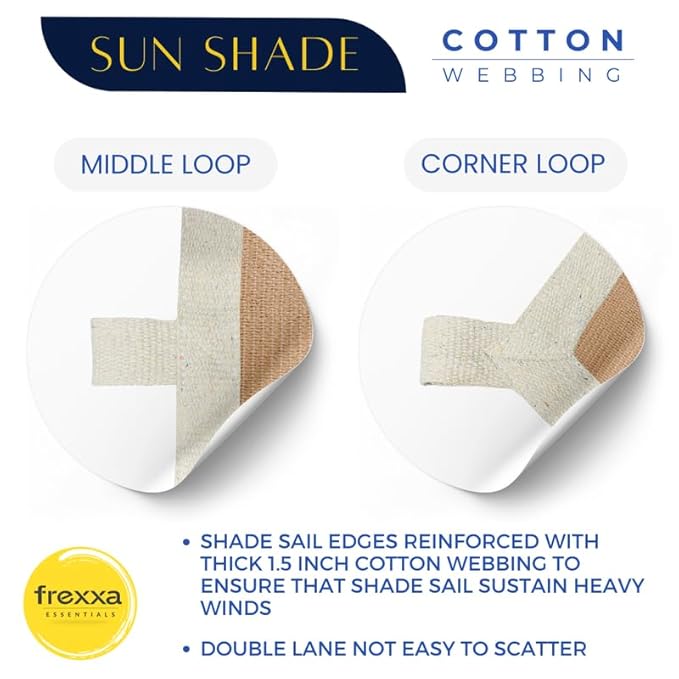 Sun shade with cotton webbing details and frexxa logo on a white background