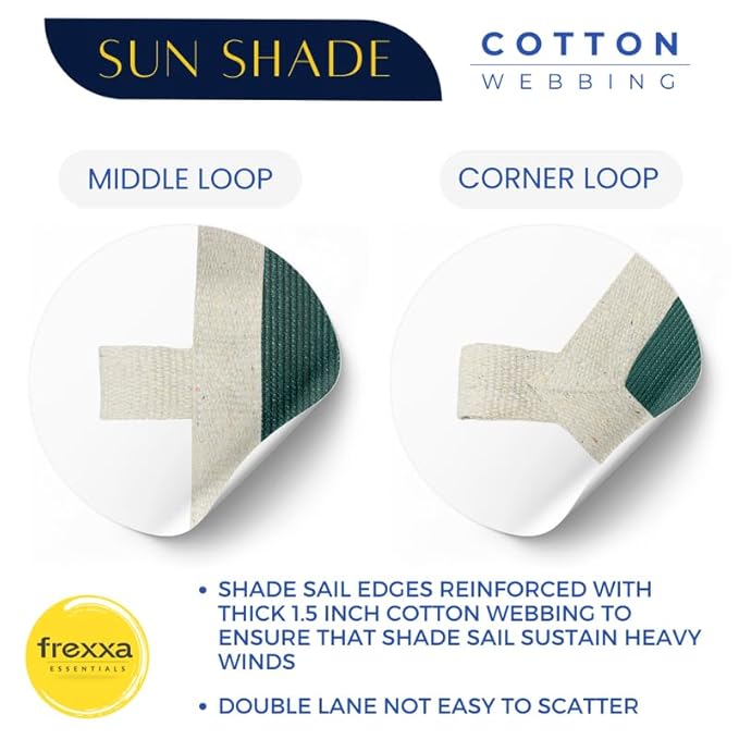 Sun shade with cotton webbing details and frexxa logo on a white background