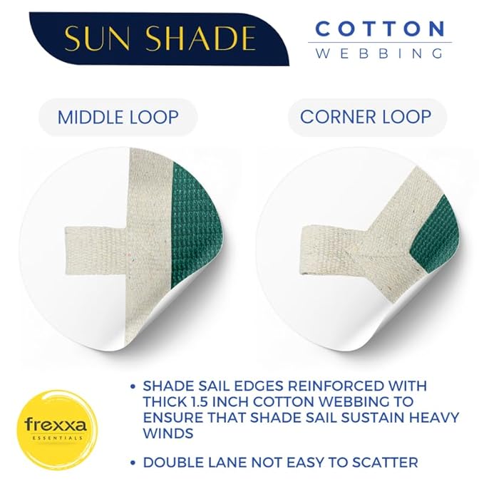 Sun shade with cotton webbing details and frexxa logo on a white background