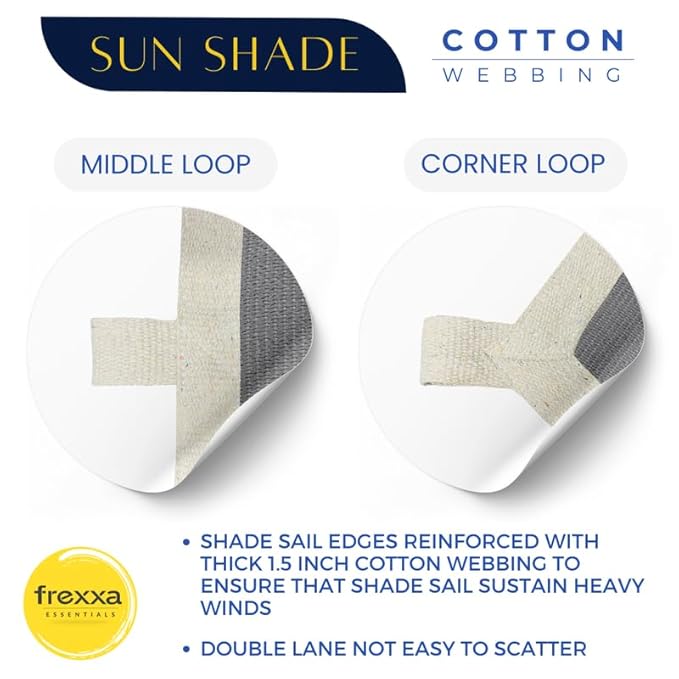 Sun shade with cotton webbing details and frexxa logo on a white background
