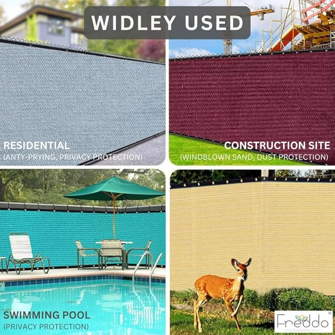 Widley used privacy screen solutions for residential, construction site, and pool areas with Freddo branding.