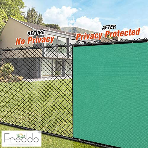 Fence with privacy screen before and after installation, showing a clear view and privacy protection.