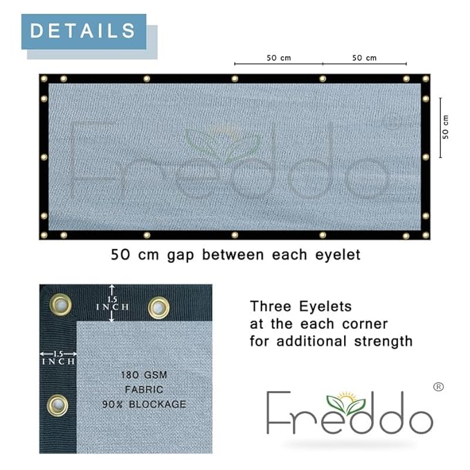 Technical details of a Freddo screen with measurements and fabric specifications.