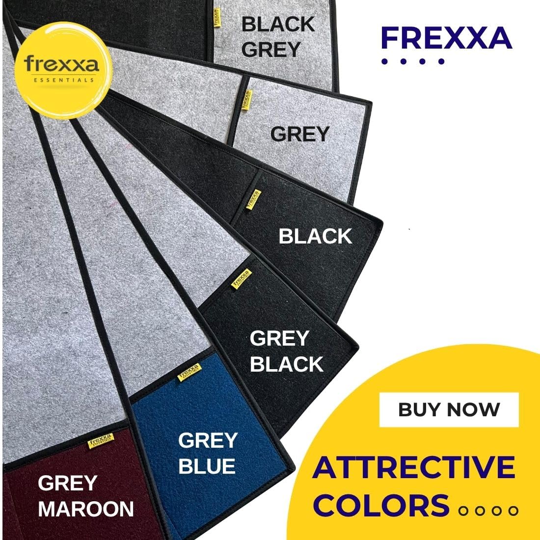 Frexxa carpet samples in various colors with brand name displayed.