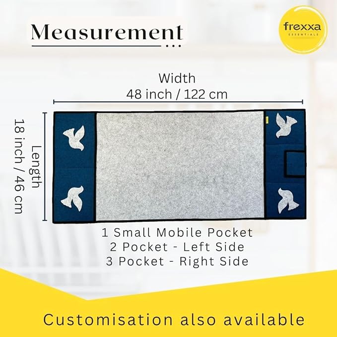 Measurement chart of a product with dimensions and pocket details, branded as frexxa.