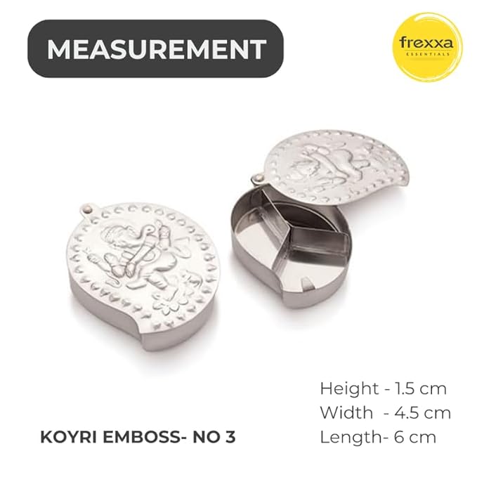 Metallic embossing tool with measurements and frexxa branding on a white background