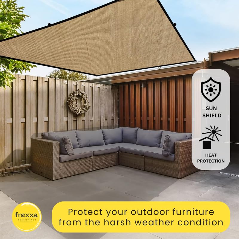 Outdoor furniture with a sun shield and Frexxa logo, emphasizing weather protection.