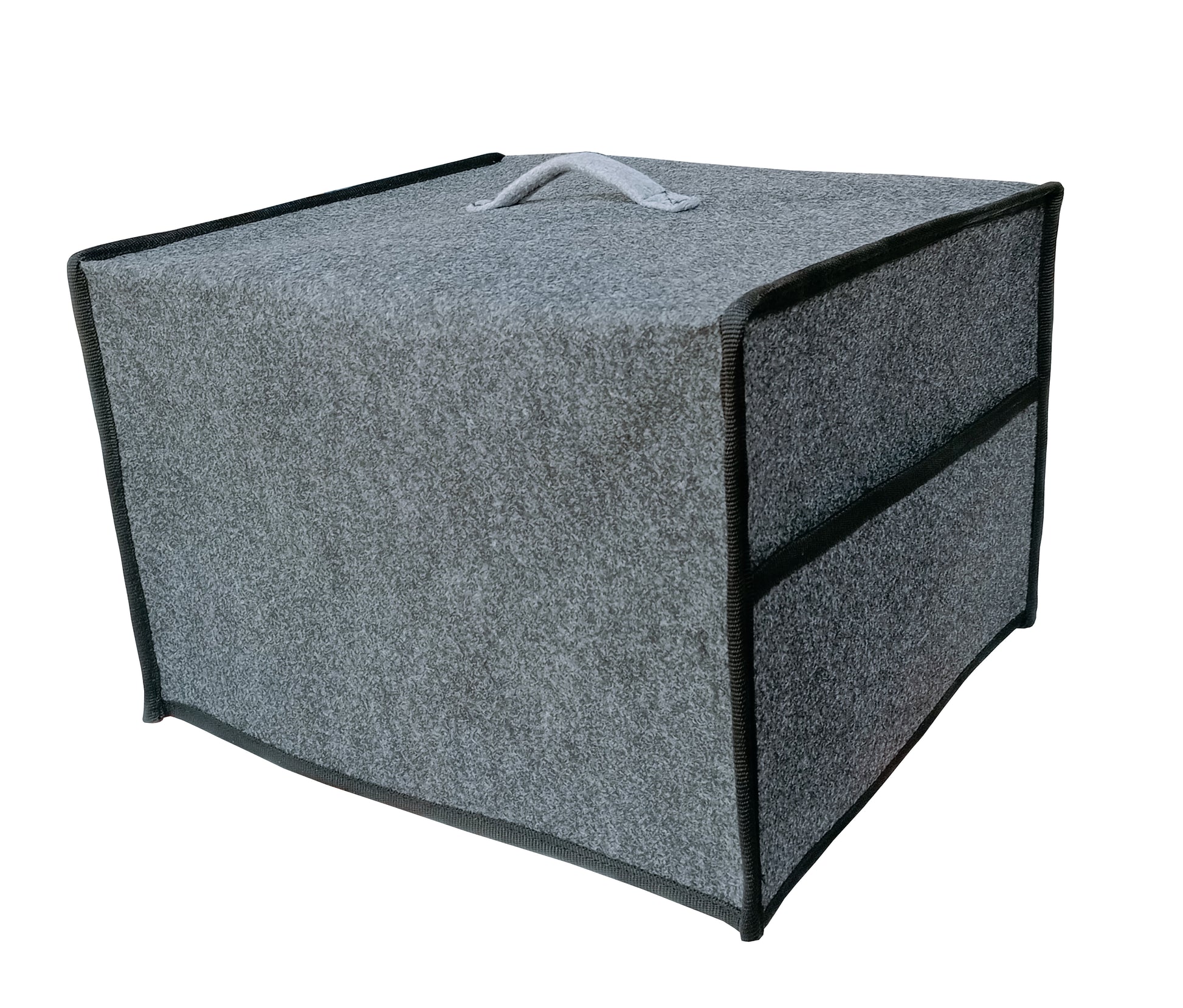 Gray storage cube with a handle on a white background
