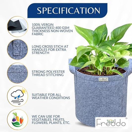 Freddo plant grow bag with specifications on a white background