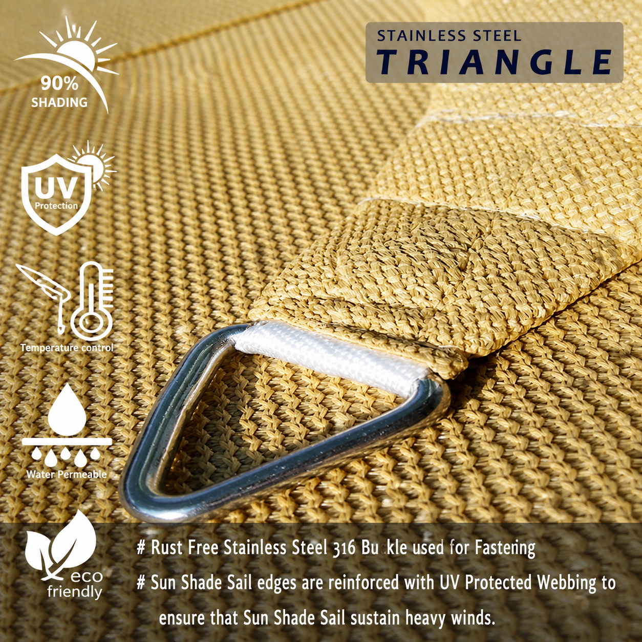 Sun Shade Sail Triangle (90% SUN & UV Blockage) Beige Black