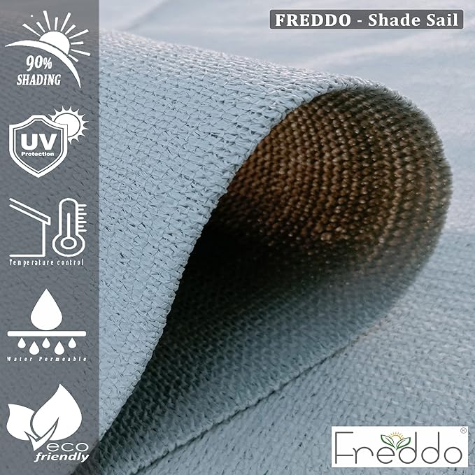 Roll of FREDDO shade sail with features listed on the left