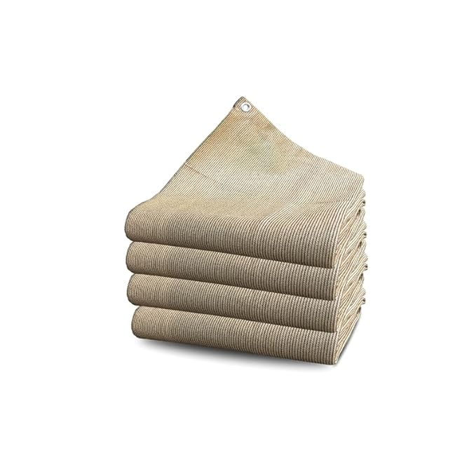 Stack of beige sunshades with a hanging hook on a white background