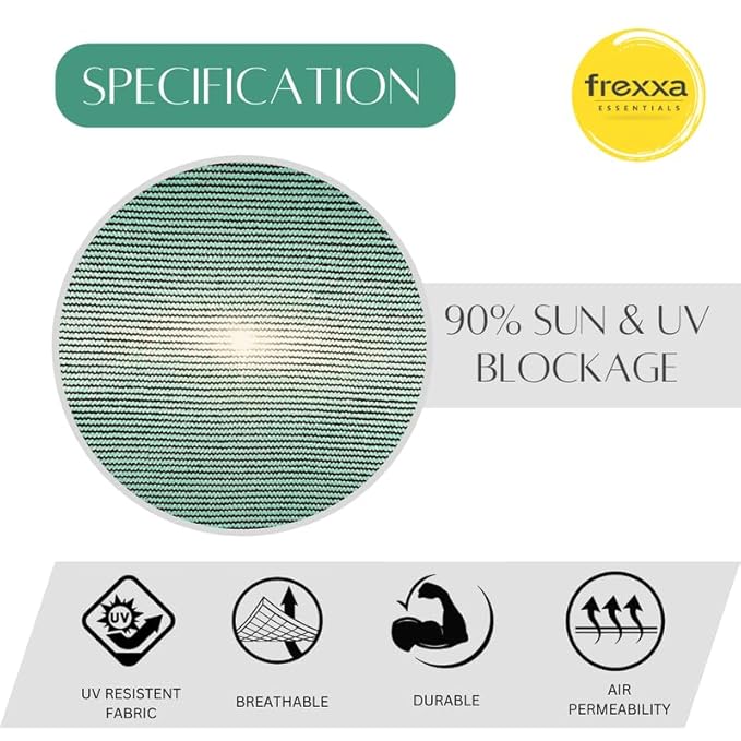 Textile sample with sun and UV blocking properties and frexxa branding.