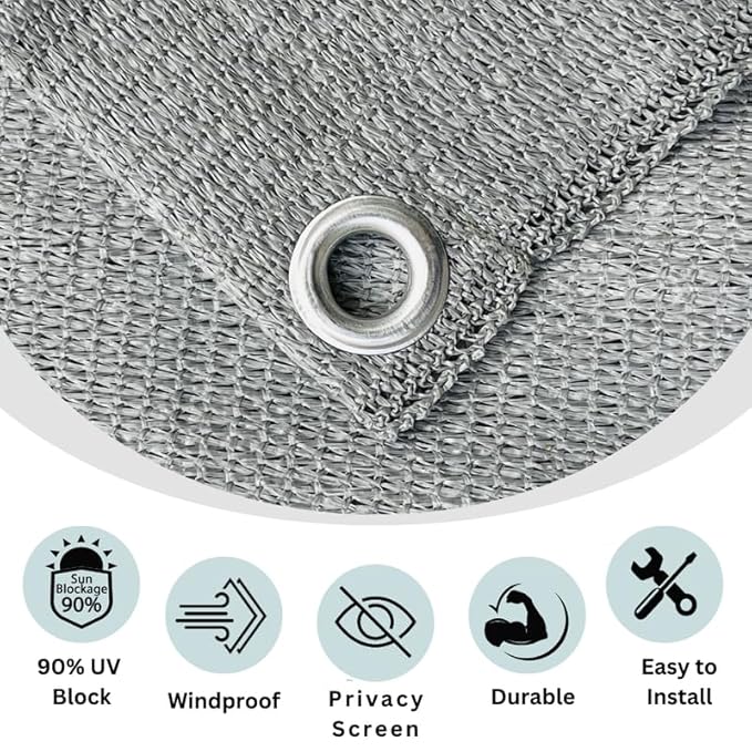 Close-up of a gray mesh screen with features highlighted on a white background